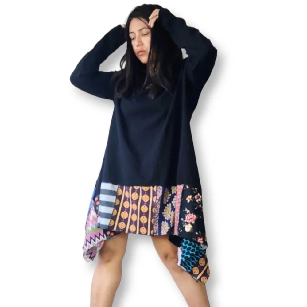Cristie Fisher handmade patchwork boho hippie relaxed tunic L